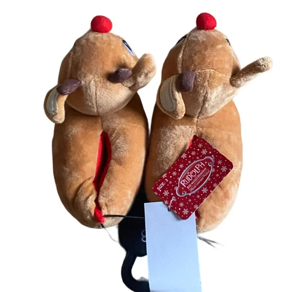 Rudolph The Red Nose Reindeer Infant/Toddler Slippers-Size 3-NWT-Flawed